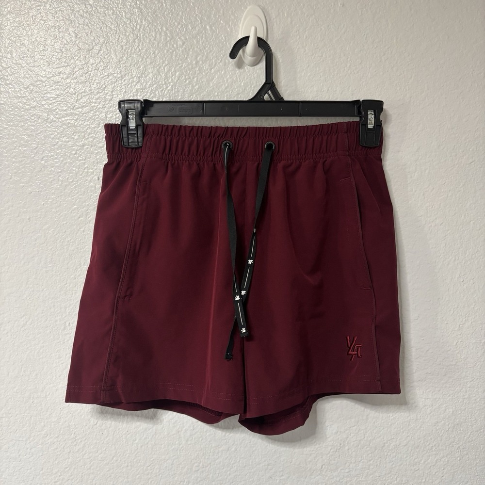 Youngla Bodybuilding Shorts Mens Medium 3.5" Burgundy Elastic Waist Athletic Gym